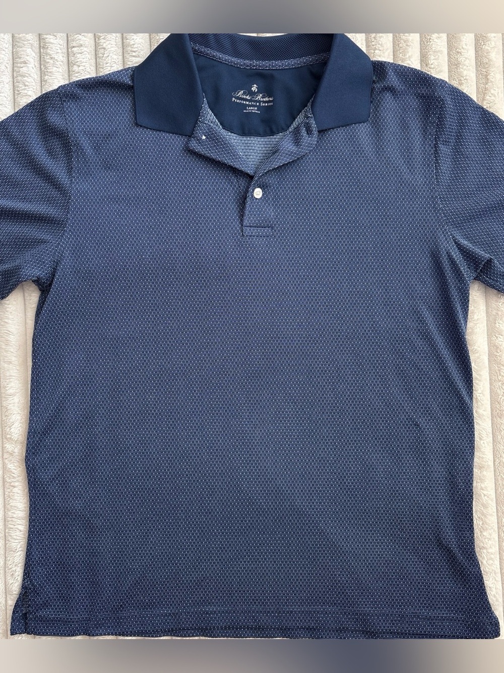 Brooks Brothers Performance Series Polo Shirt Mens Large Navy Blue Micro Dot